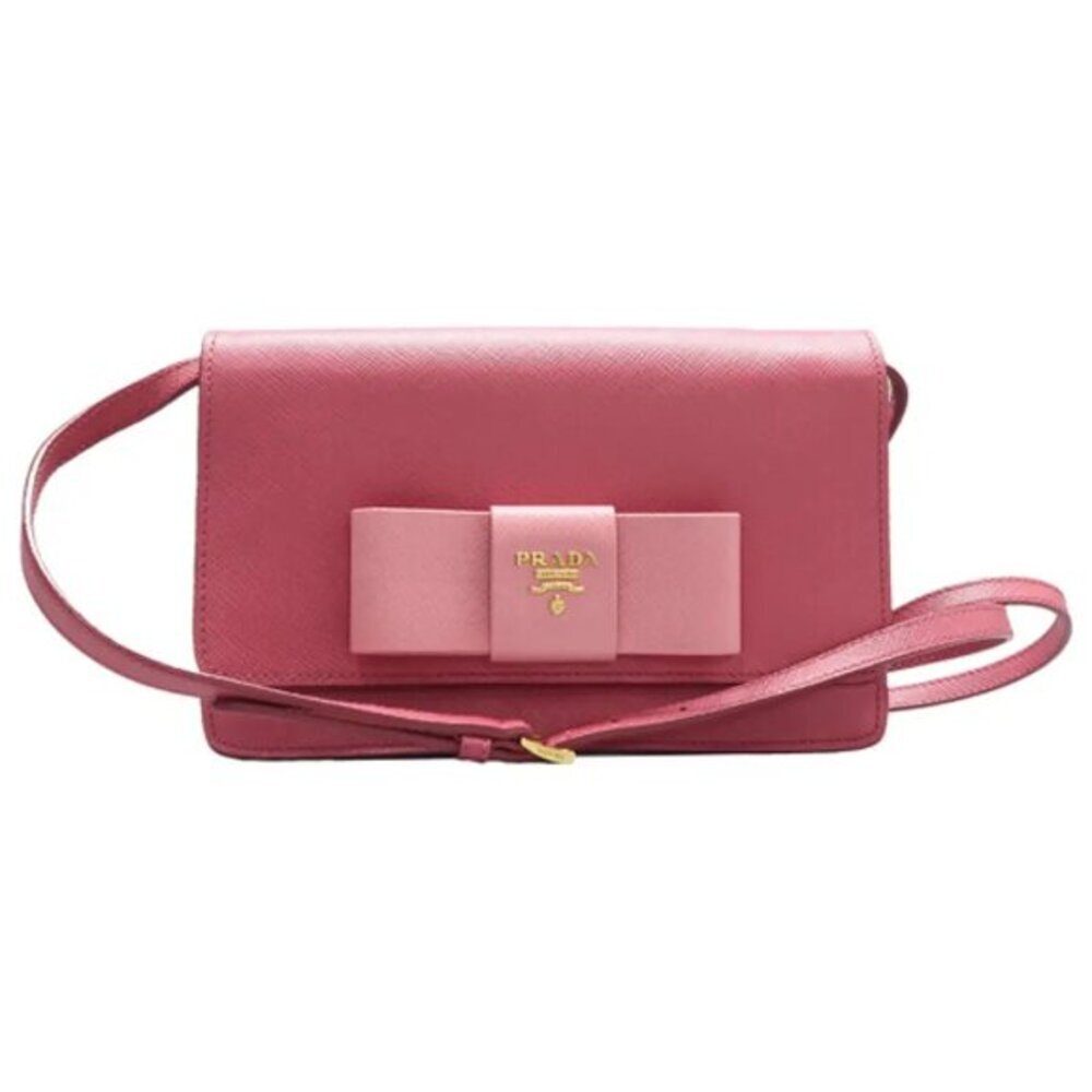 PRADA Saffiano Pink Bow Leather Shoulder Bag 390-020125
